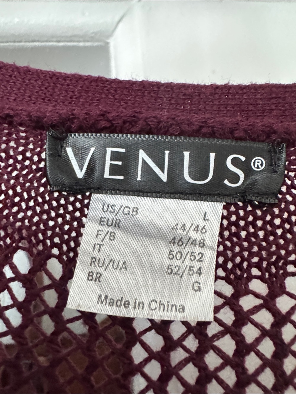 VENUS Burgundy Open-Knit Maxi Cardigan SzL - Picture 4 of 6